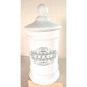 Atlier 8" Paris France French Milled Jar With Lid Black And White